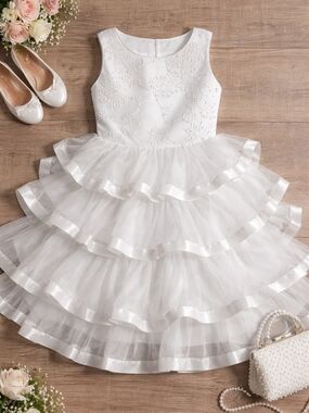 Vintage White Pearl Appliqué Flower Girl/Communion Dress *SIZE 12 KIDS*